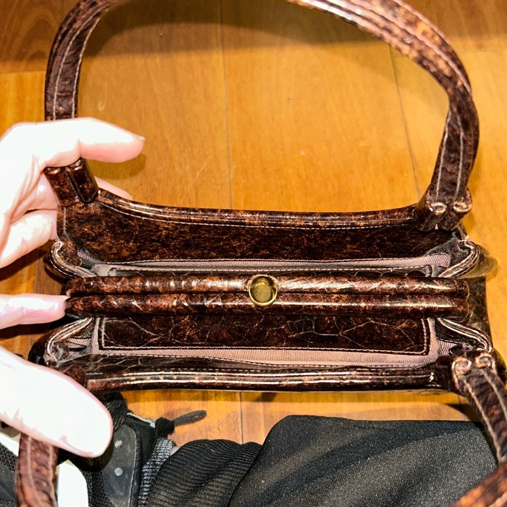 Meyers Mid Century Modern Brown Reptile/Crocodile Handbag Made in USA - Picture 8 of 15